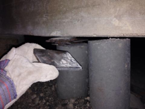 View of failed concrete pressed pile (double barrel pressed pile failure)